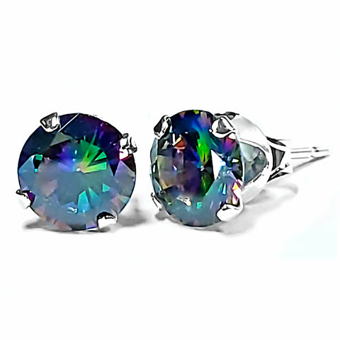 1000 Jewels Brilliant Cut Rainbow Topaz Ice CZ Sterling Silver Stud Earrings - 1000Jewels.com