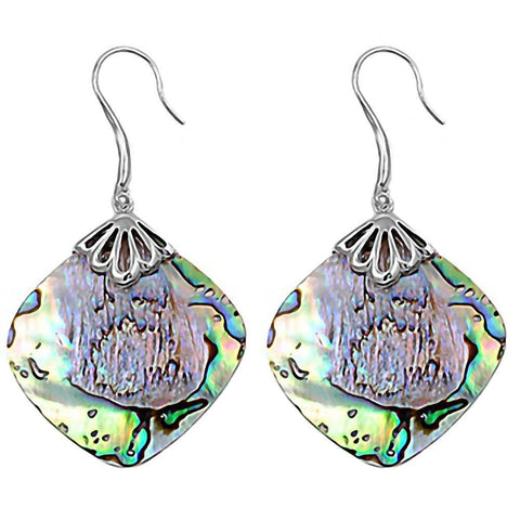 Lane: Abalone Shell Diamond-shape Silver Dangle Drop Earrings - 1000Jewels.com