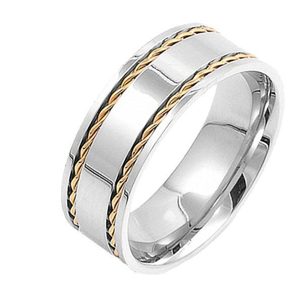 Aaron: 8mm Comfort Fit Stainless Steel & 14K Gold IP Braid Band Ring - 1000Jewels.com