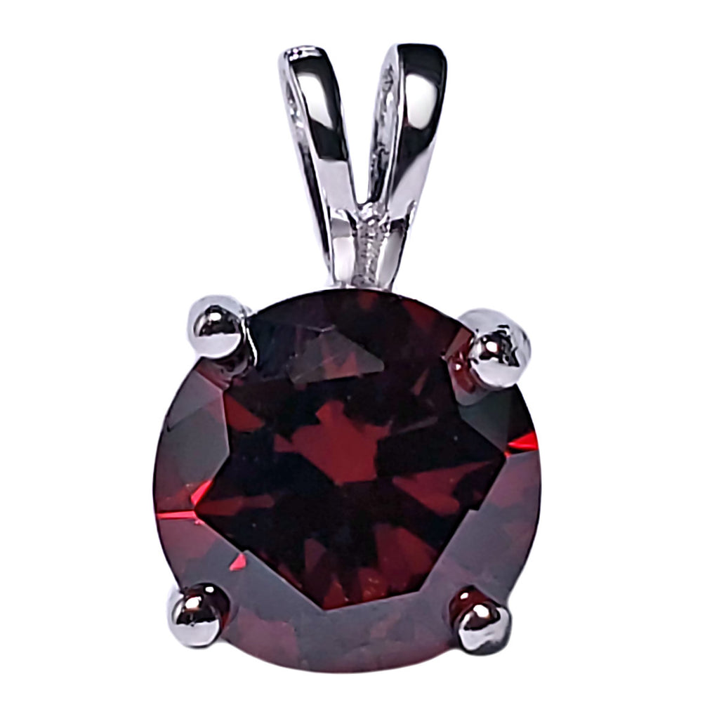 7mm Brilliant Cut Simulated Garnet Ice CZ Solitaire Pendant Sterling Silver - 1000Jewels.com