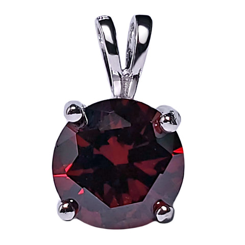 7mm Brilliant Cut Simulated Garnet Ice CZ Solitaire Pendant Sterling Silver - 1000Jewels.com