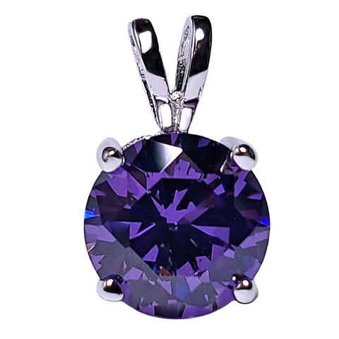 7mm Brilliant Cut Simulated Amethyst Ice CZ Solitaire Pendant Sterling Silver - 1000Jewels.com