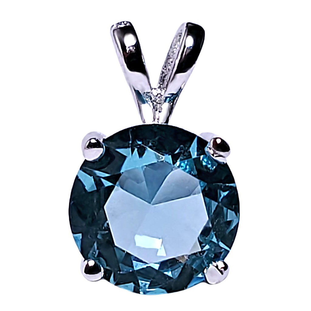 7mm Brilliant Cut Simulated Aquamarine Ice CZ Solitaire Pendant Sterling Silver - 1000Jewels.com