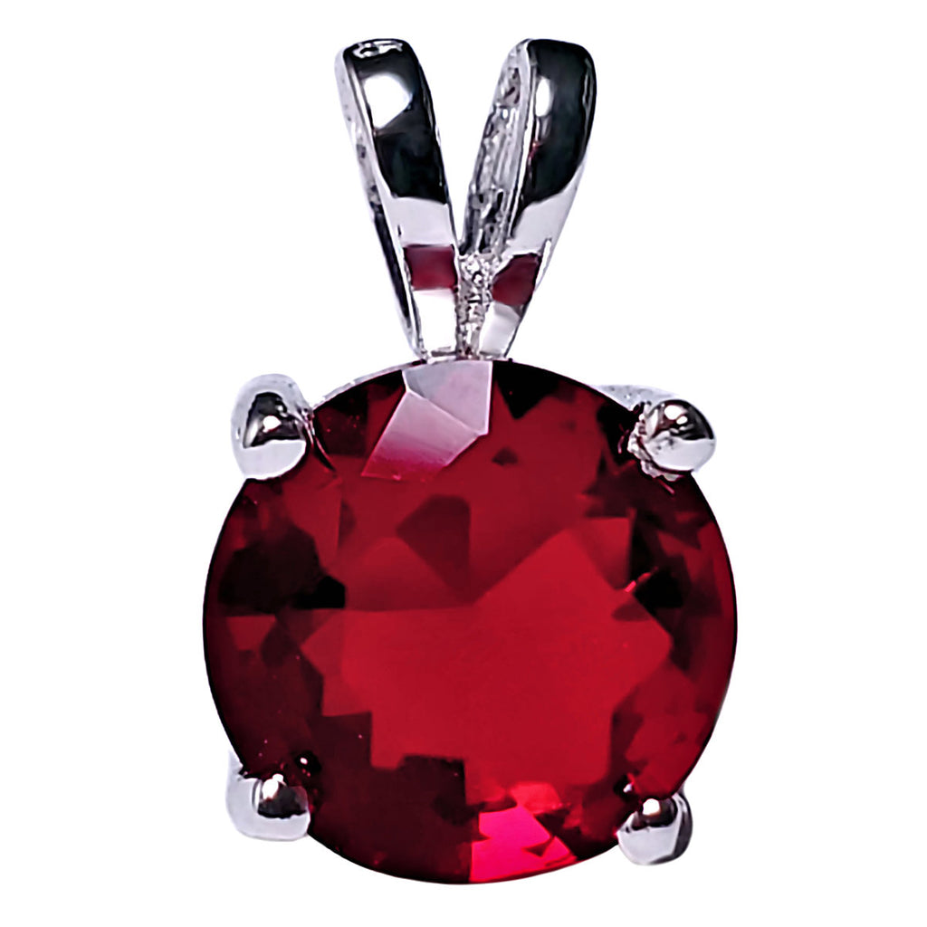 7mm Brilliant Cut Simulated Ruby Ice CZ Solitaire Pendant Sterling Silver - 1000Jewels.com