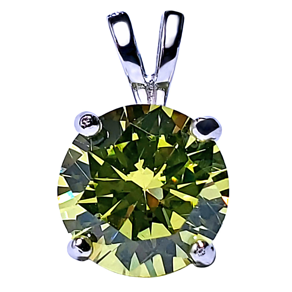 7mm Brilliant Cut Simulated Peridot Ice CZ Solitaire Pendant Sterling Silver - 1000Jewels.com