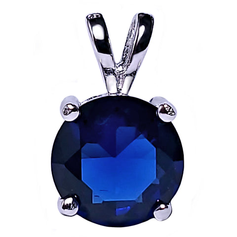 7mm Brilliant Cut Simulated Blue Sapphire Ice CZ Solitaire Pendant Sterling Silver - 1000Jewels.com