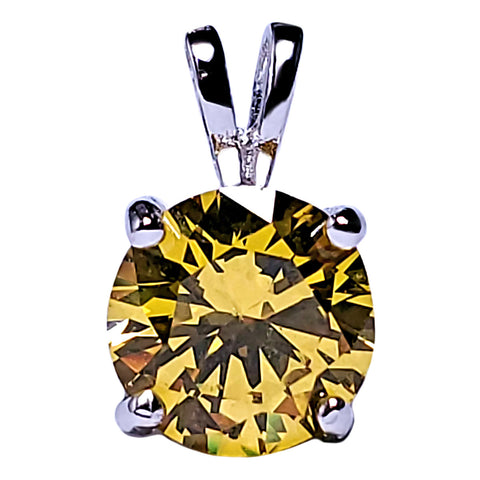 7mm Brilliant Cut Simulated Citrine Ice CZ Solitaire Pendant Sterling Silver - 1000Jewels.com