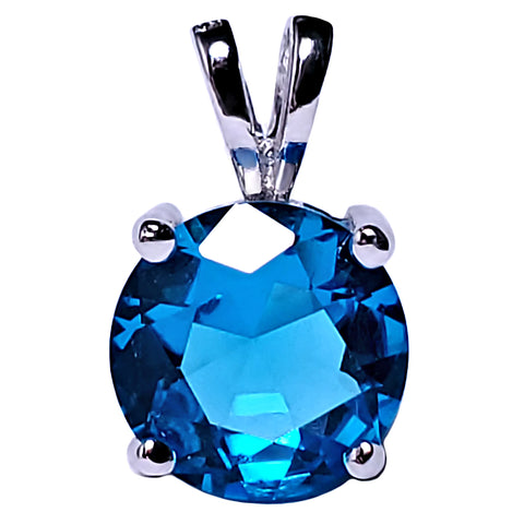 7mm Brilliant Cut Simulated Blue Zircon Ice CZ Solitaire Pendant Sterling Silver - 1000Jewels.com