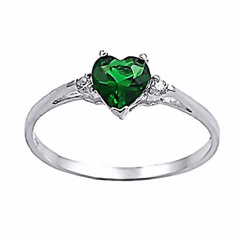 Jadyn: 0.81ct Heart Cut Simulated Emerald & CZ Promise Friendship Ring - 1000Jewels.com