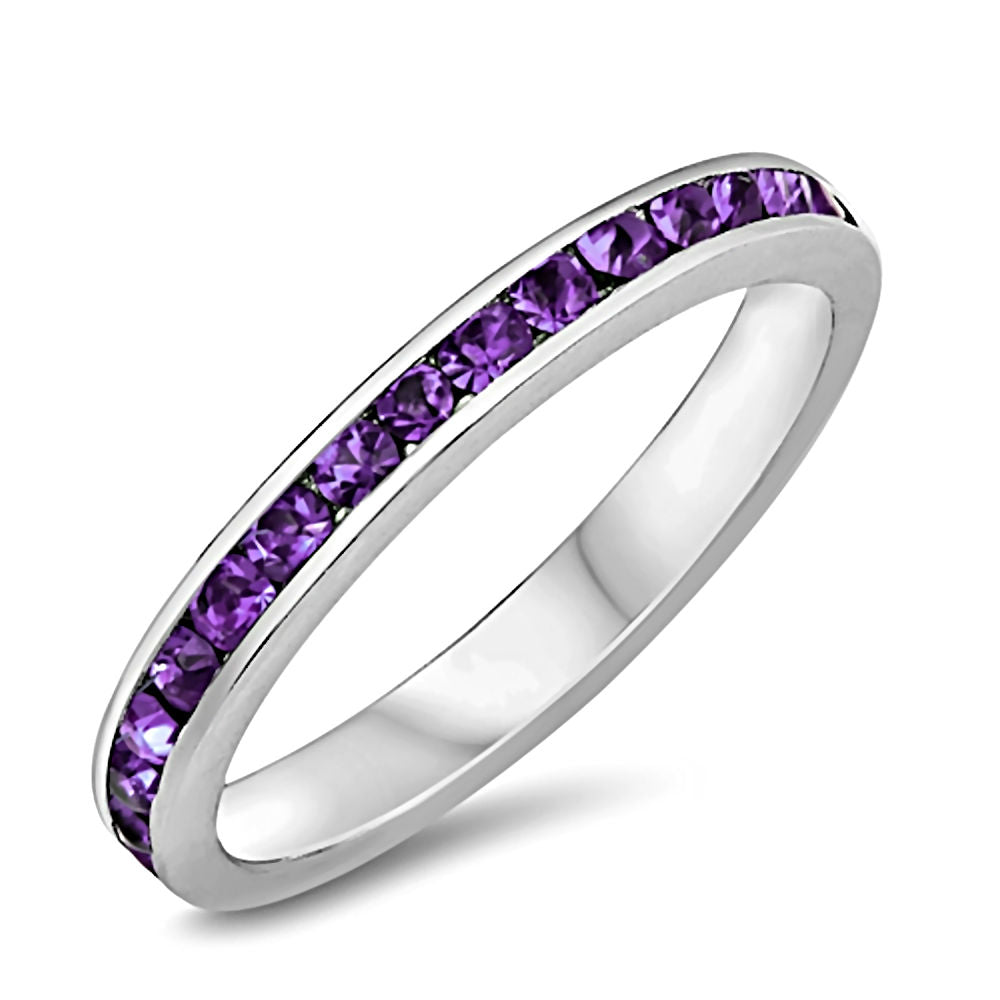 Brooklyn: Stackable Amethyst Ice CZ Birthstone Eternity Band Ring - 1000Jewels.com
