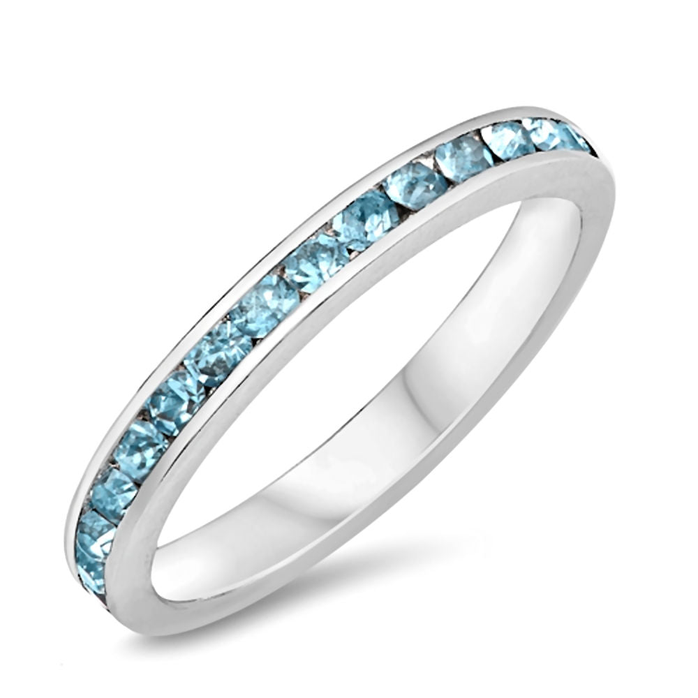 Darian: Stackable Aquamarine Ice CZ Birthstone Eternity Band Ring - 1000Jewels.com