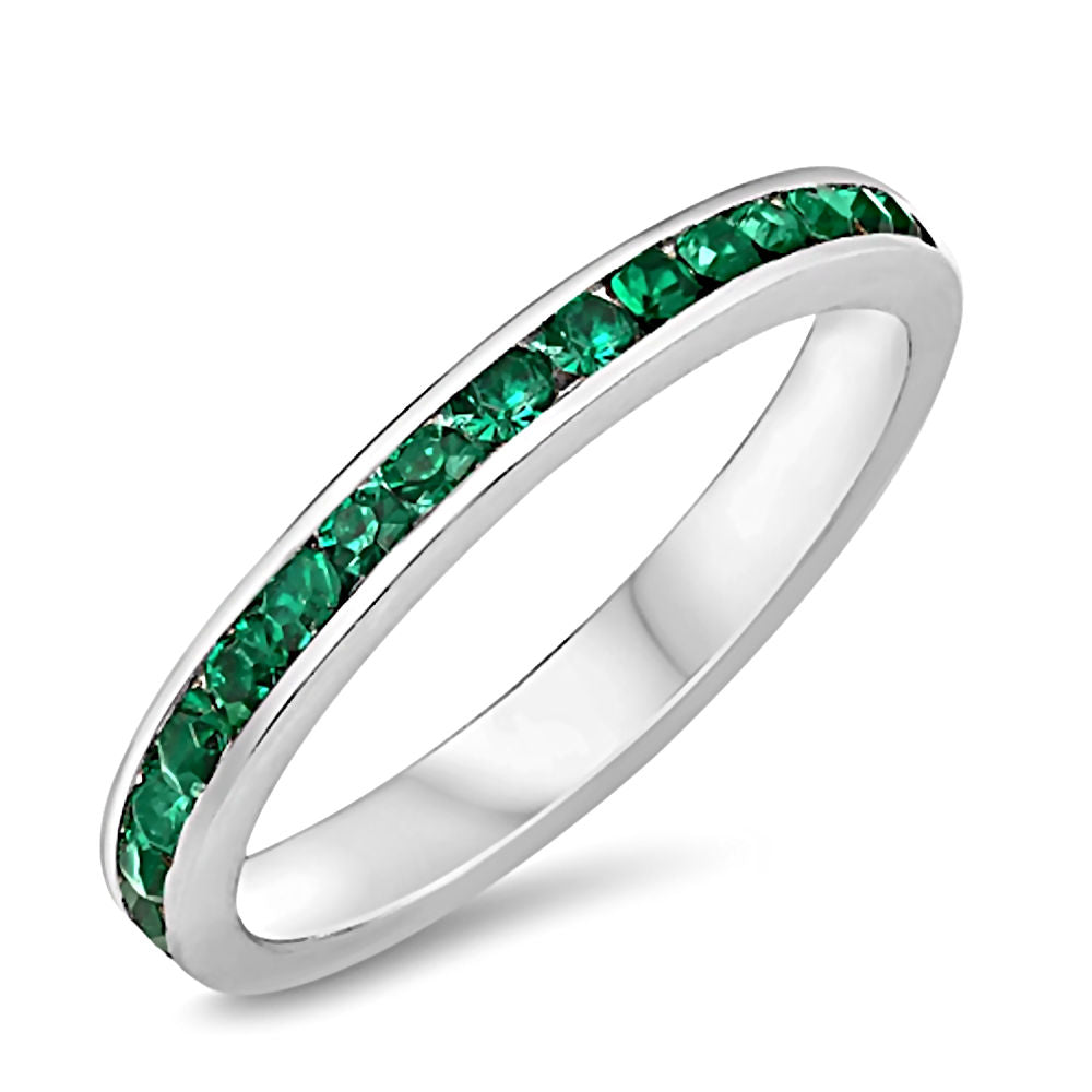 Elaina: Stackable Emerald Ice CZ Birthstone Eternity Band Ring - 1000Jewels.com
