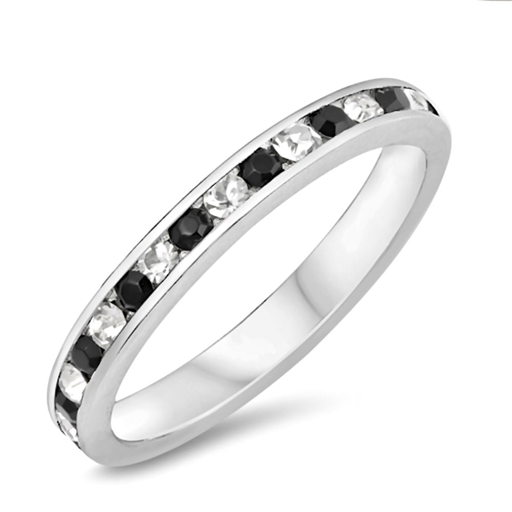 Zaria: Stackable Russian Black & Clear Ice CZ Eternity Band Ring - 1000Jewels.com