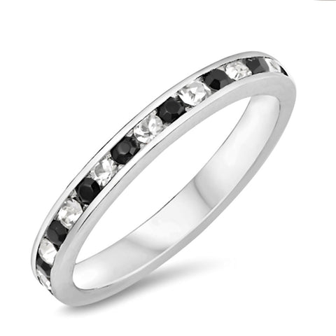 Zaria: Stackable Russian Black & Clear Ice CZ Eternity Band Ring - 1000Jewels.com