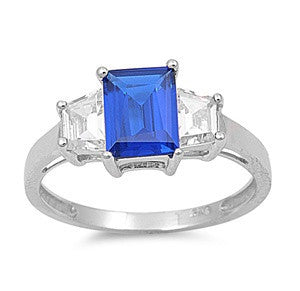 Ronna: Simulated Sapphire & IOF CZ Past, Present, Future Engagement Ring 925 Sterling Silver - 1000Jewels.com