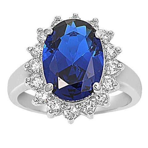 Catherine: 7ct Sapphire & Simulated Diamond Royal Ring 925 Silver - 1000Jewels.com