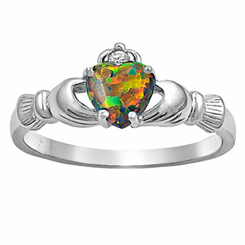 Jacelyn: 0.765ct Australian Black Opal Heart Claddagh Ring 925 Silver - 1000Jewels.com