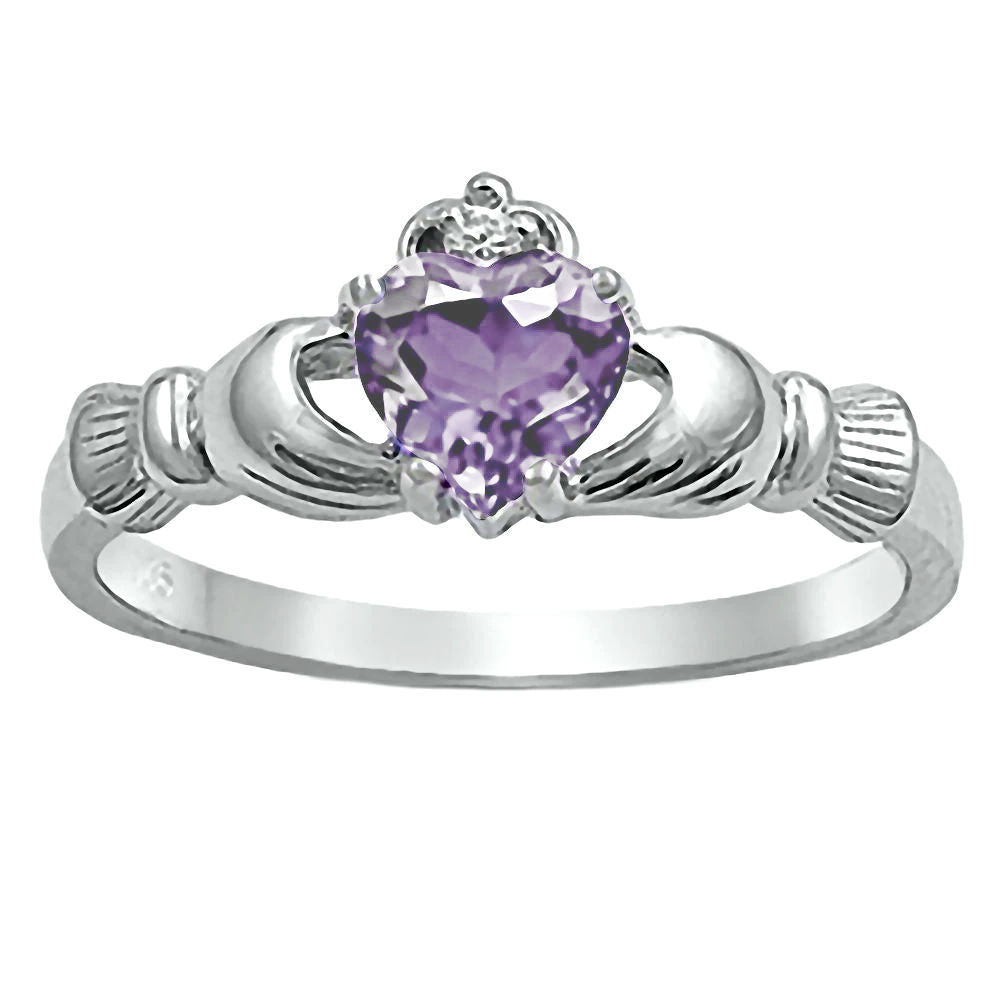 0.765ct Heart cut Alexandrite Ice CZ Claddagh Ring Sterling Silver - 1000Jewels.com