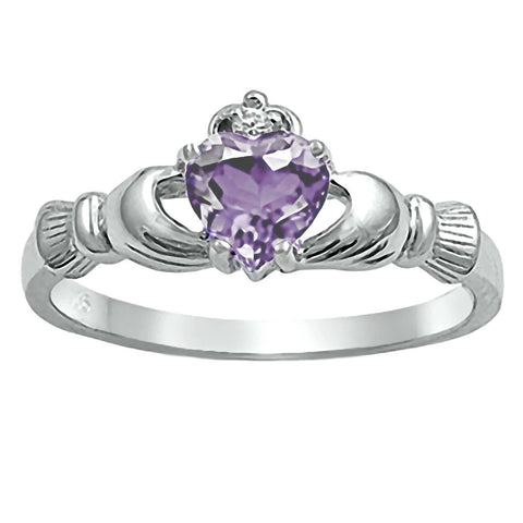 0.765ct Heart cut Alexandrite Ice CZ Claddagh Ring Sterling Silver - 1000Jewels.com