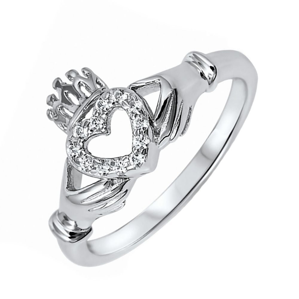 Cagney: 0.18ct Brilliant cut Russian IOF CZ Claddagh Ring 925 Silver - 1000Jewels.com