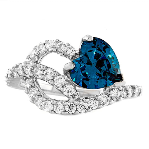 Ottavia: 2.9ct Heart-cut Blue Zircon Ice CZ Heart-n-Heart Promise Ring - 1000Jewels.com