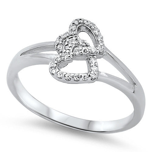 Tova: IOF CZ Twin Heart Promise Ring 925 Sterling Silver - 1000Jewels.com