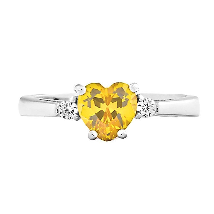 Colleen: 0.81c Heart Cut Citrine and Russian Ice CZ Promise Ring - 1000Jewels.com