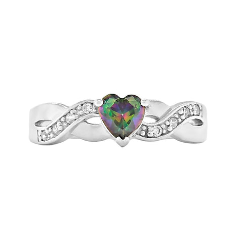 Parsley: 0.6ct Heart-cut Rainbow Topaz Crossover Infinity Promise Ring - 1000Jewels.com