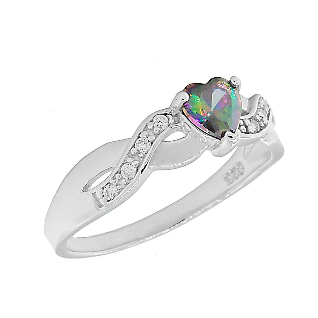 Parsley: 0.6ct Heart-cut Rainbow Topaz Crossover Infinity Promise Ring - 1000Jewels.com