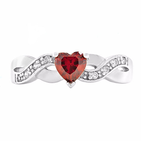 Paiva: 0.6ct Heart-cut Red Fire Garnet Crossover Infinity Promise Ring - 1000Jewels.com