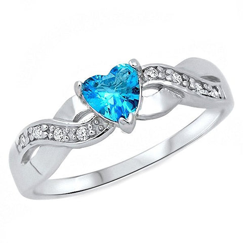 Paki: 0.6ct Heart-cut Blue Topaz CZ Crossover Infinity Promise Ring - 1000Jewels.com