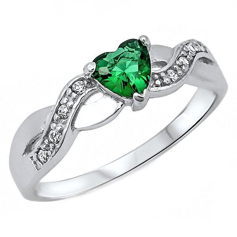 Pakuna: 0.6ct Heart-cut Emerald Ice CZ Crossover Infinity Promise Ring - 1000Jewels.com