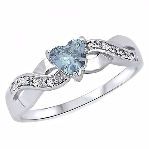 Palesa: 0.6ct Heart-cut Aquamarine Ice CZ Crossover Promise Ring - 1000Jewels.com