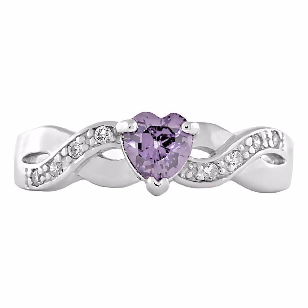 0.6ct Heart-cut Alexandrite Ice CZ Crossover Promise Ring - 1000Jewels.com