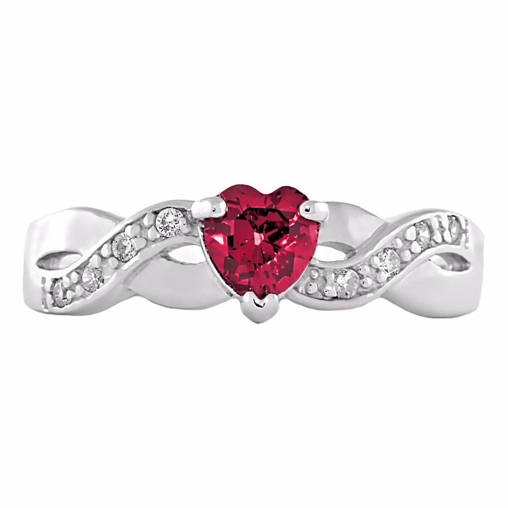 0.6ct Heart-cut Ruby Ice CZ Crossover Promise Ring - 1000Jewels.com