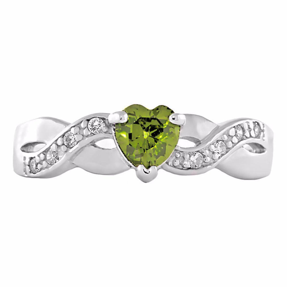 0.6ct Heart-cut Peridot Ice CZ Crossover Promise Ring - 1000Jewels.com