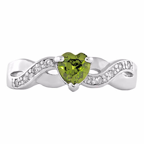 0.6ct Heart-cut Peridot Ice CZ Crossover Promise Ring - 1000Jewels.com