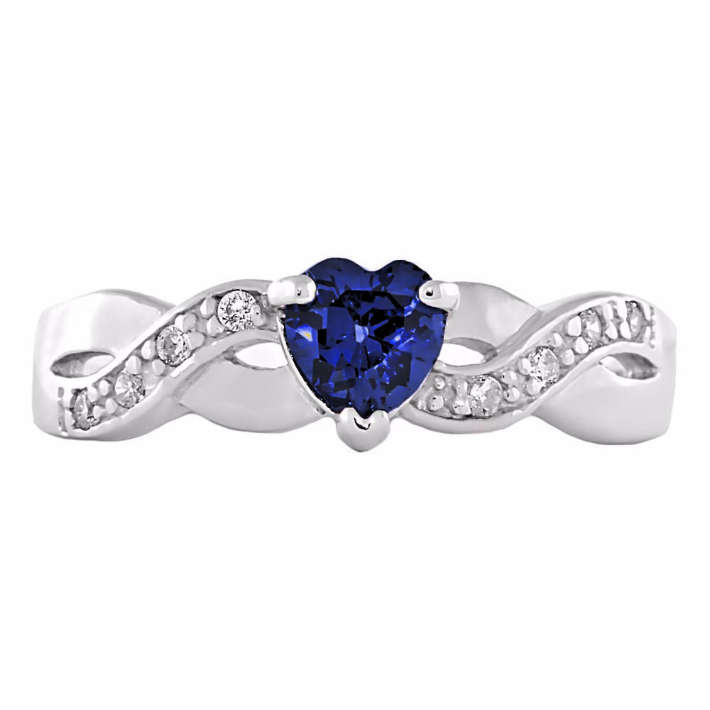 0.6ct Heart-cut Simulated Blue Sapphire Crossover Promise Ring - 1000Jewels.com
