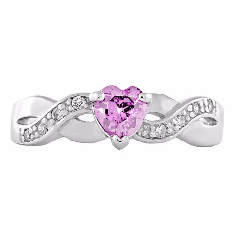0.6ct Heart-cut Tourmaline Ice CZ Crossover Promise Ring - 1000Jewels.com