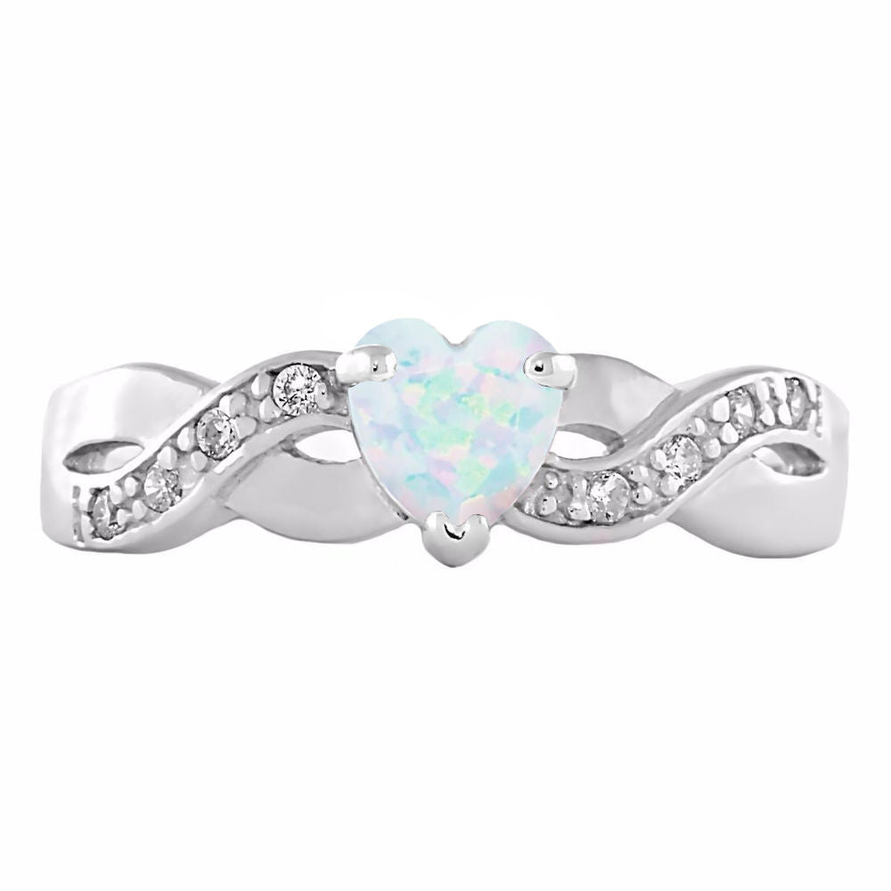 0.6ct Heart-cut Fiery White Opal Crossover Promise Ring - 1000Jewels.com