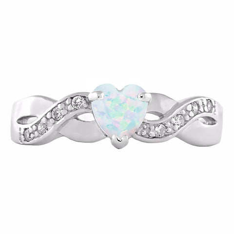 0.6ct Heart-cut Fiery White Opal Crossover Promise Ring - 1000Jewels.com
