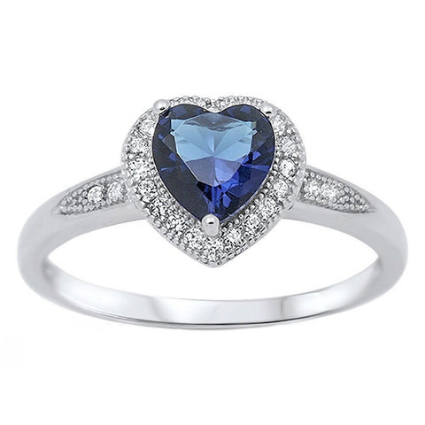 Ida: 0.87ct Heart cut Simulated Sapphire with Round IOF CZ Halo Promise Ring - 1000Jewels.com