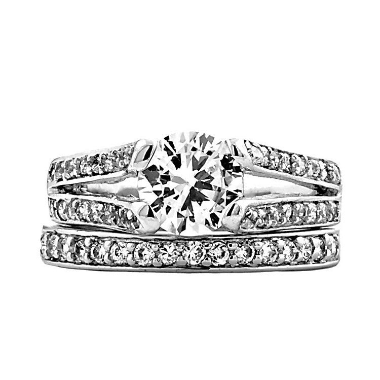 Diana: 2.69ct 2 pc Brilliant Cut CZ Micro Pave Wedding Ring Set Silver - 1000Jewels.com