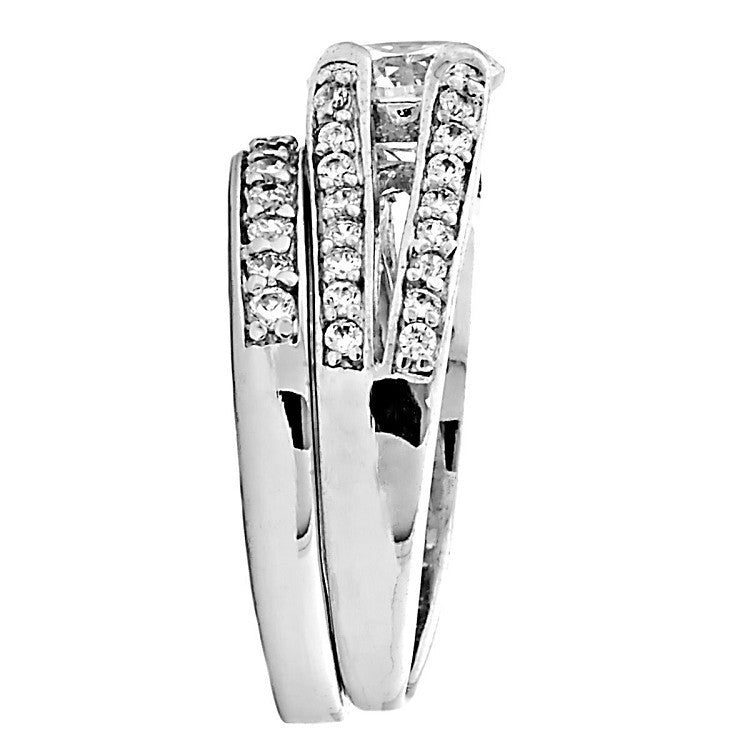 Diana: 2.69ct 2 pc Brilliant Cut CZ Micro Pave Wedding Ring Set Silver - 1000Jewels.com