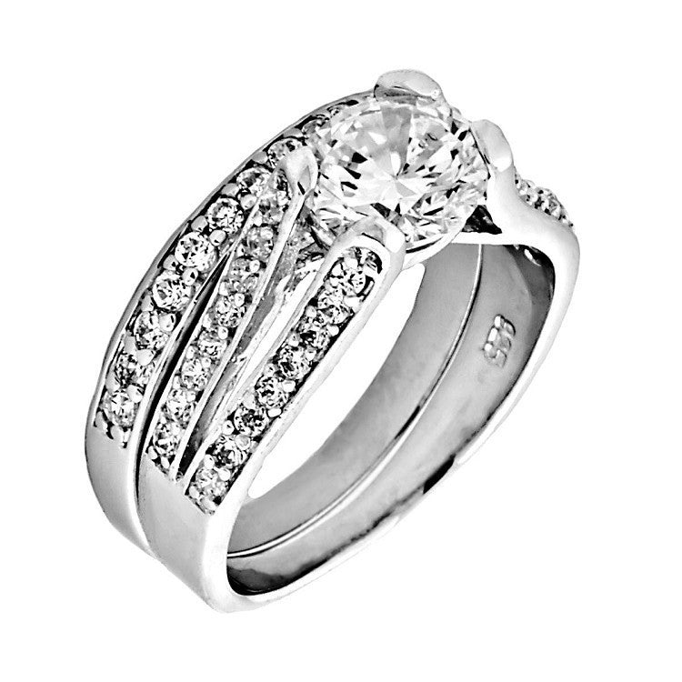 Diana: 2.69ct 2 pc Brilliant Cut CZ Micro Pave Wedding Ring Set Silver - 1000Jewels.com