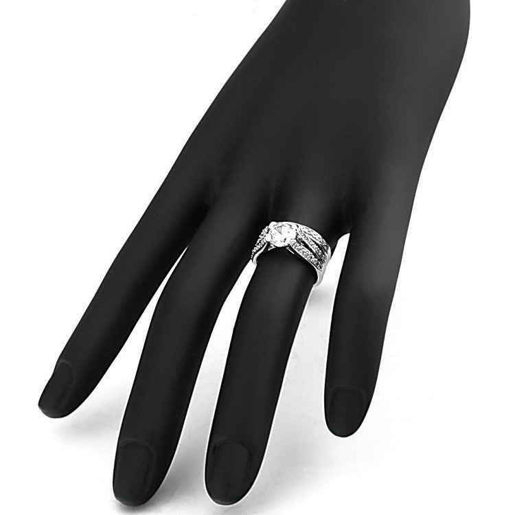 Diana: 2.69ct 2 pc Brilliant Cut CZ Micro Pave Wedding Ring Set Silver - 1000Jewels.com