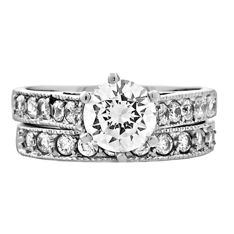 Jaclyn: 2.5ct 2 pc Brilliant Cut IOF CZ 6-Prong Style Wedding Ring Set - 1000Jewels.com