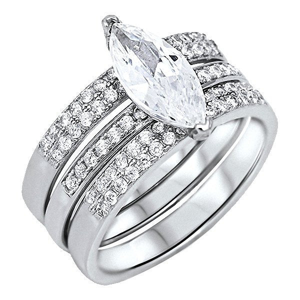 Marquise Moissanite Ring Gold Halo Diamond Ring Stackable Ring Set Platinum / 6.0