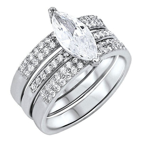 Abrielle: 2.8ct Marquise Cut IOF CZ 2 pc Micro Pave Wedding Ring Set - 1000Jewels.com