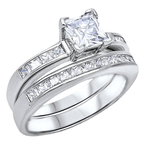 Adina: 2.25ct Princess Cut IOF CZ 2 pc Channel-set Wedding Ring Set - 1000Jewels.com